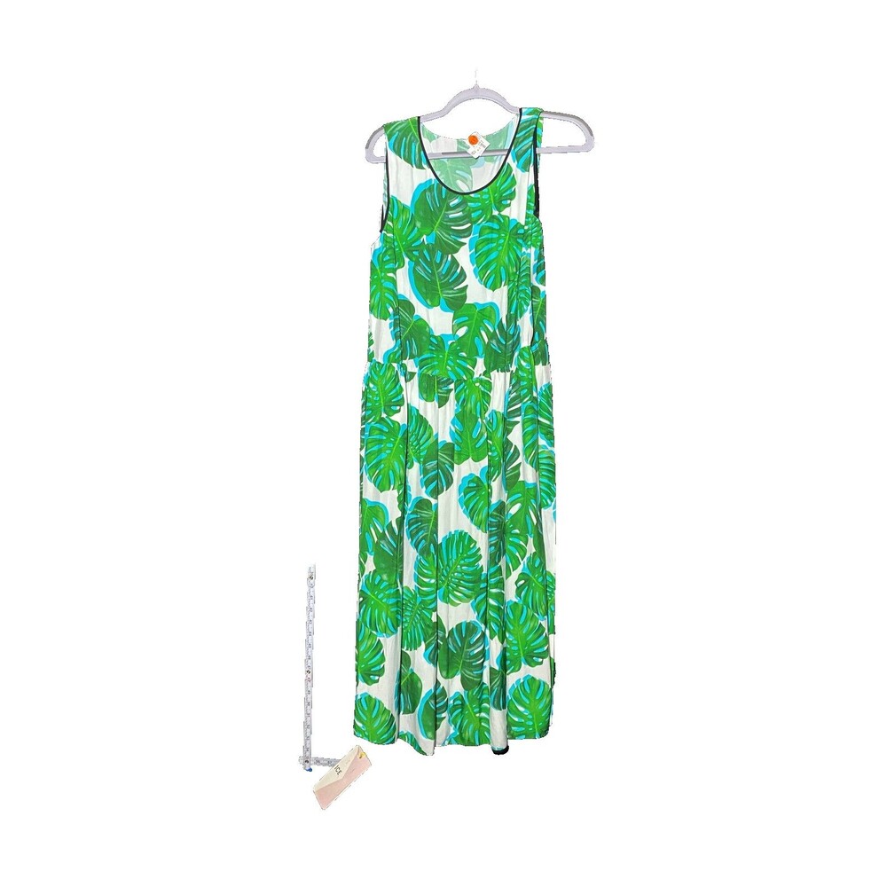 Ice Play Women's Green Leaf Print Sleeveless Maxi Dress Size M NWT
